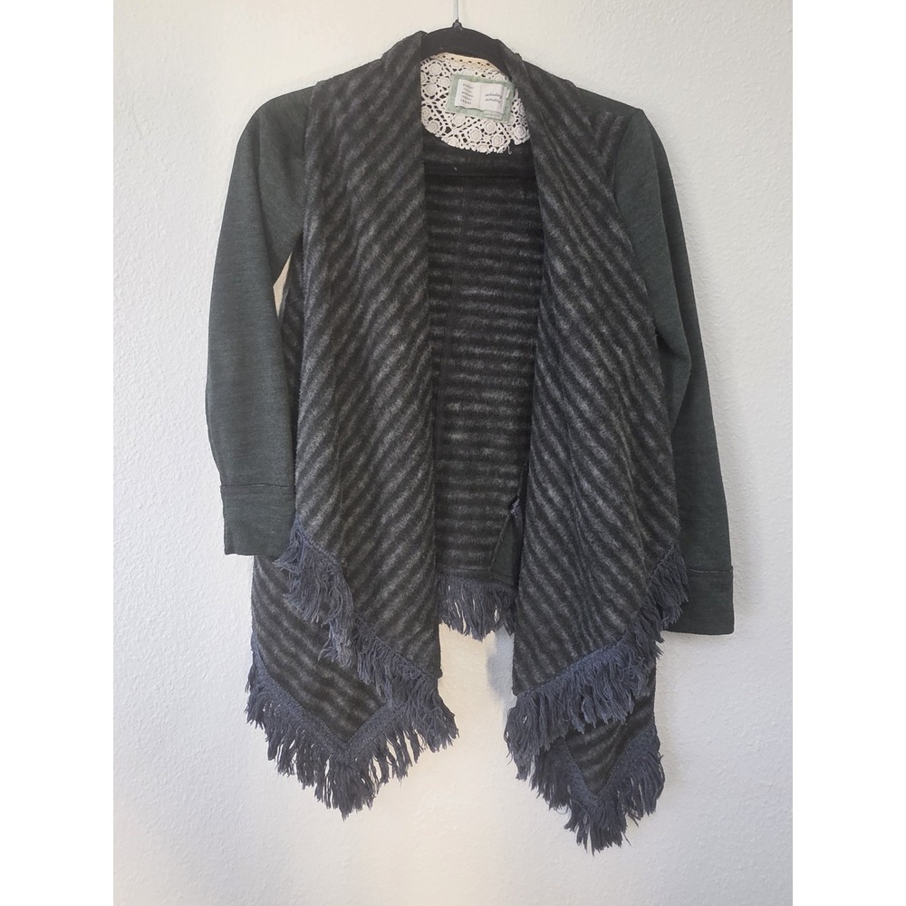 Saturday Sunday Cardigan Women Striped Charcoal Grey Collared Boho Wrap